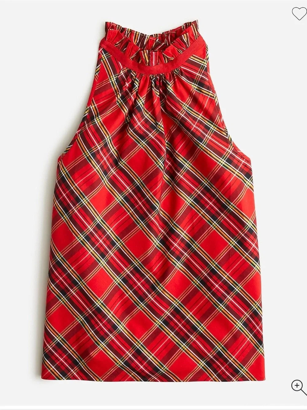 J. Crew Red Plaid Ruffled Neck Tank Top